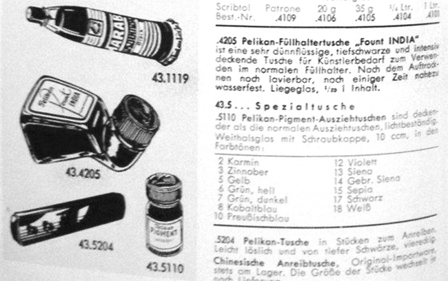 Pelikan &bdquo;Knickflasche&ldquo; WVZ 578 Entwurfsjahr 1938 in einem H&auml;ndlerkatalog aus dem Jahr 1956.
