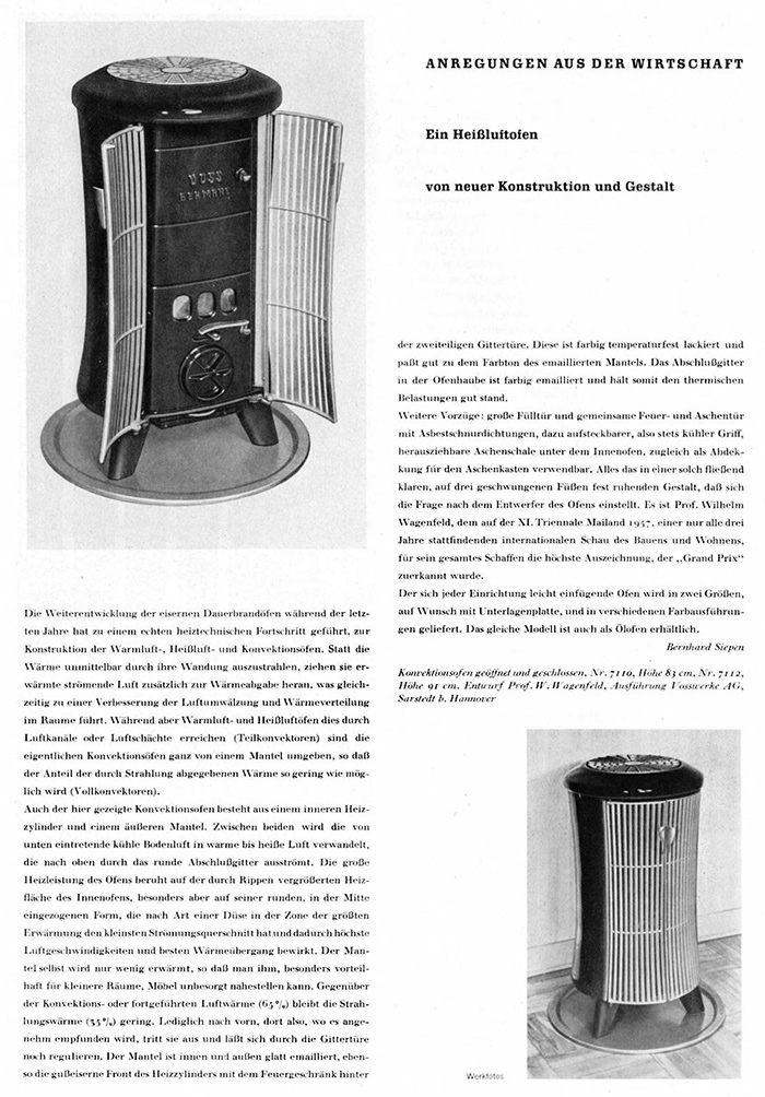 VOSS Werke Hei&szlig;luftofen 7110 von 1958.